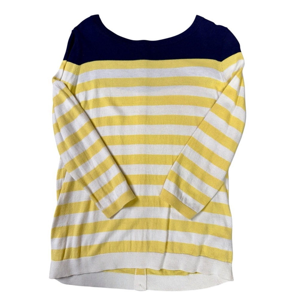 Talbots sweater yellow & white stripes navy blue top PM